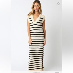 Olivaceous Maria soft knit maxi dress, natural black striped, various sizes